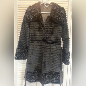 Diana Ross New York Black Rabbit and Rosettes fur coat - S